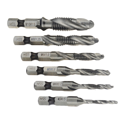 6pcs M3-M10 Screw Tap Drill Bits Hss Taps Countersink Deburr Set Metric Combination Bit High Speed Steel 1/4 IN Quick Change Hex ► Photo 1/6