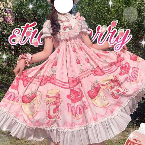 Summer Japanese Lolita JSK Dress Sweet Lolita Dresses Female Soft Girls Fungus Women Lace High Waist Ruffle Dress AFC699 ► Photo 1/6