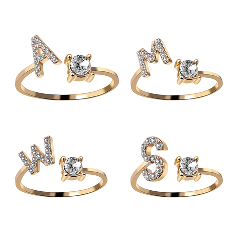A-Z Letter Gold Color Metal Adjustable Opening Ring Initials Name Alphabet Female Creative Finger Rings Trendy Party Jewelry ► Photo 1/6