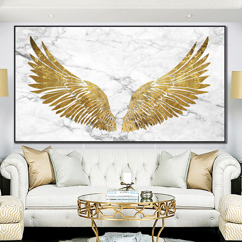 Golden Angel Wings Marbled Background Abstract Wall Art Posters and Prints Canvas Painting Contemporary Art Decoration Picture ► Photo 1/6