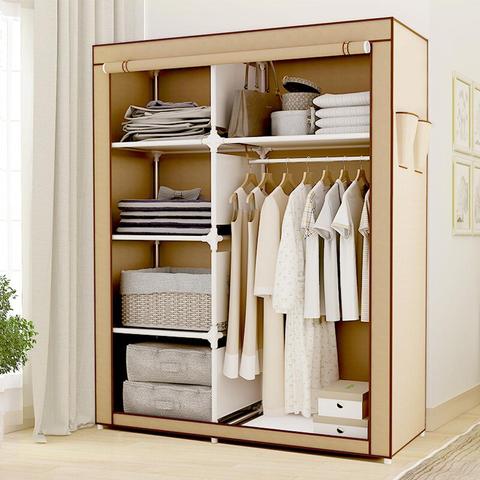 Portable Clothes Storage Closet Double Wardrobe Organizer with Rack Shelves ► Photo 1/6