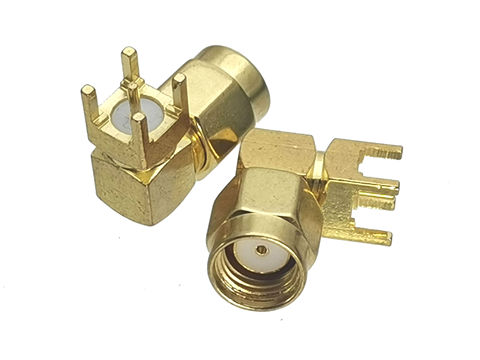 1Pcs RP-SMA Male JACK PIN Right Angle Solder For PCB Mount RF Connector Brass ► Photo 1/4