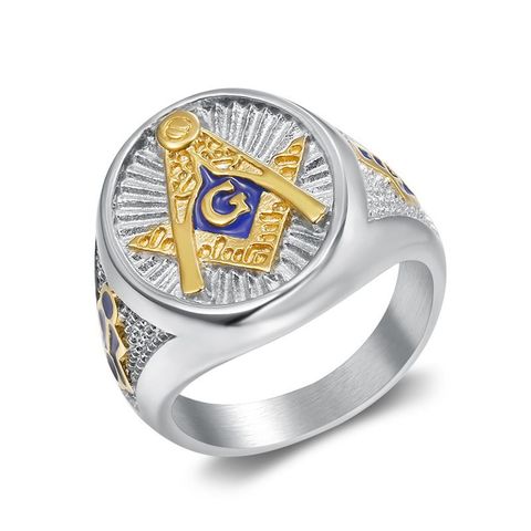 New US 7 to 13 size Male Ring Blue Enamel Freemason Masonic Free Mason Signet Rings Gold Tone Stainless Steel Jewelry For Men ► Photo 1/5