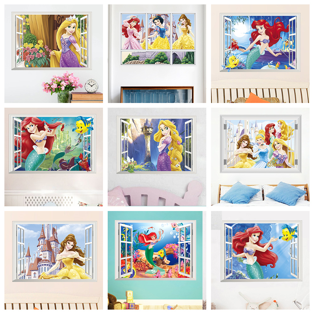 23.5 x 18 in 3D Window Princess Characters Kid Room Decoration Wall Sticker, 