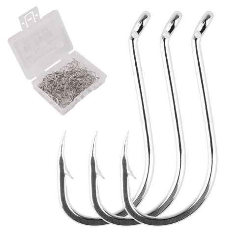 100pc / Box Stainless Steel Octopus Fishhook Sea Fishing Hooks 1#-10# Barbed Ringed Long Shank Saltwater Worm Jigging Hook Japan ► Photo 1/6