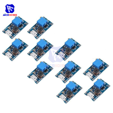 10PCS MT3608 DC-DC 2-24V to 5-28V 6V 12V 24V 2A Boost Step Up Converter Module Micro USB Interface Adjustable 3296 Potentiometer ► Photo 1/4