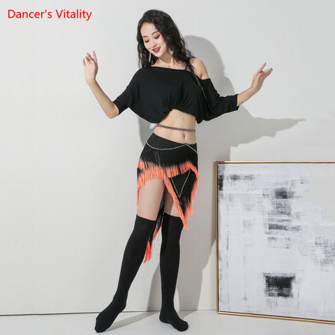 Belly Bance Suit Modal Top Short Sleeve Or Tassel Skirt Practice Clothes Female Temperament Performance Exercise Clothing ► Photo 1/6