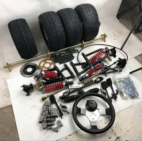 Self-made Modified Go-kart Four-wheel Accessories Front and Rear Suspension Steering Wheel Steering 1 Meter Rear Axle 7-inch Tir ► Photo 1/2