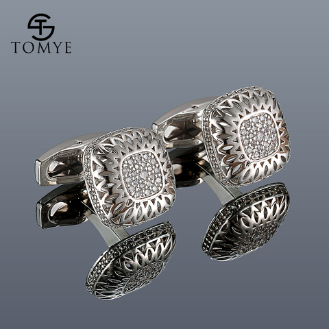 Cufflinks for Men TOMYE XK20S006 High Quality Luxury Zircon Square Silver Color Shirt Cuff Links ► Photo 1/6