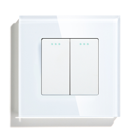Bseed 2 Gang 1 Way 2 Way Push Button Switch Europe Standard Home Switch Black White Golden With Crystal Glass Panel For Home ► Photo 1/6