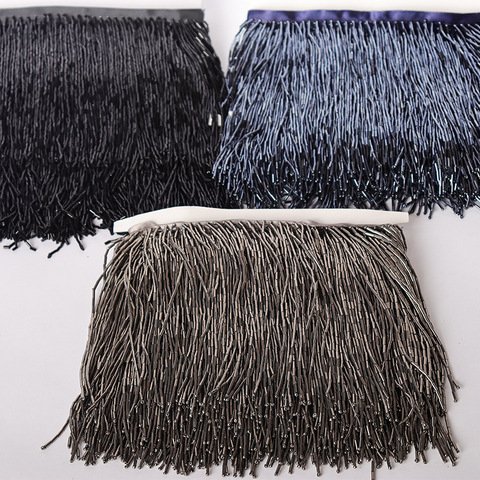 black heavy bead fringe tassel trim for dance costume, haute couture dress trimming beading fringe ► Photo 1/4