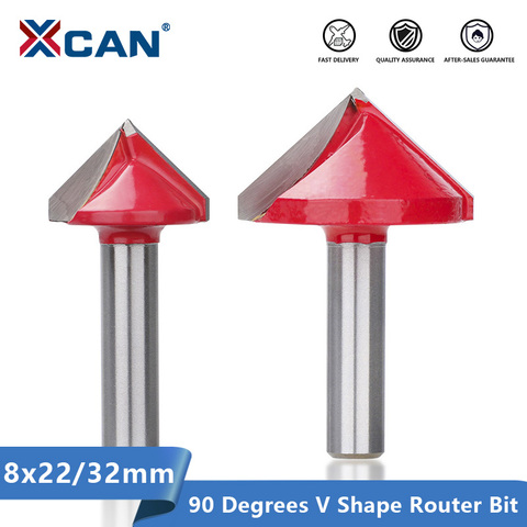XCAN Wood Router Bit 8mm Shank V Shape 3D Engraving Bit 90 Degrees Carbide End Mill Diameter 22 32mm Wood Milling Cutter ► Photo 1/6