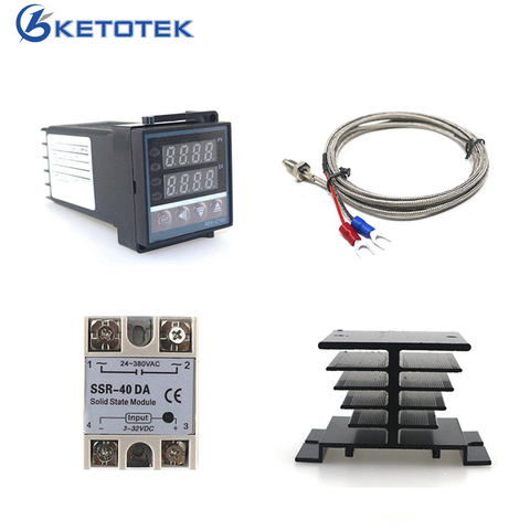 REX-C100 Digital PID Temperature Controller REX C100 40DA Relay SSR Output Thermostat Kit + K Thermocouple Probe / Heat Sink ► Photo 1/6