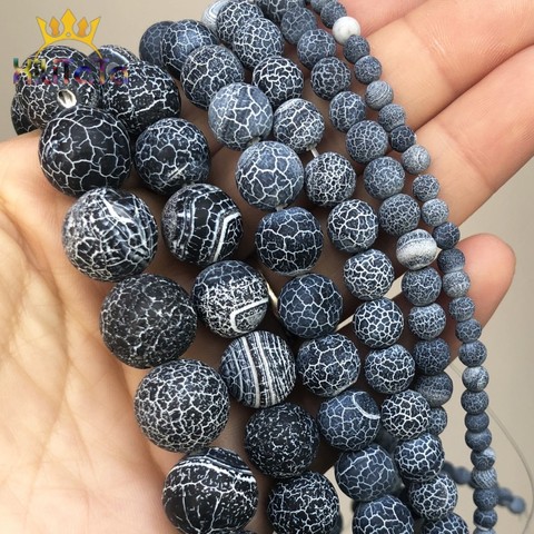 Round Frost Cracked Black Crab Agates Beads Natural Loose Beads For Jewelry Making DIY Bracelets Necklaces 15'' 4/6/8/10/12mm ► Photo 1/6