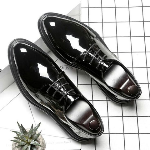 2022 Men Oxfords Shoes Male Formal Shoes Patent leather Men Brogues Shoes Lace-Up Bullock Business Dress LK-28 ► Photo 1/6