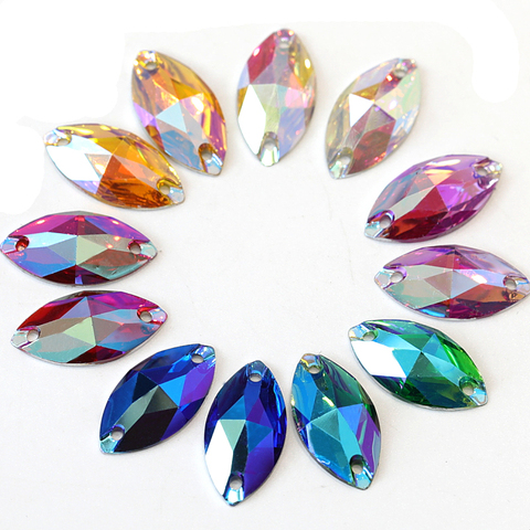 Mixed Color Horse Eye Sew On Rhinestone Resin Flatback Sew On Crystal Navette Sewing Stone With 2 Holes for DIY Decoration B2253 ► Photo 1/6