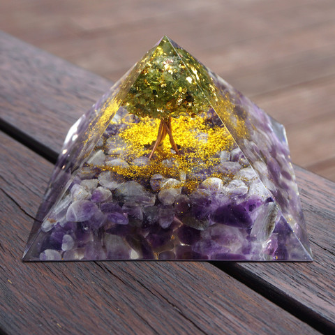 9.5CM Large Tree of Life Orgone Pyramid Peridot Amethyst Crystal Energy Healing Chakra Reiki Orgonite Pyramide EMF Protection ► Photo 1/6