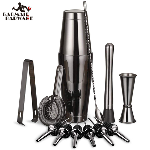 Cocktail Shaker Bar Set: 2 Weighted Boston Shakers,Cocktail Strainer, Jigger,Muddler and Spoon, Ice Tong and 6 Bottle Pourer ► Photo 1/6