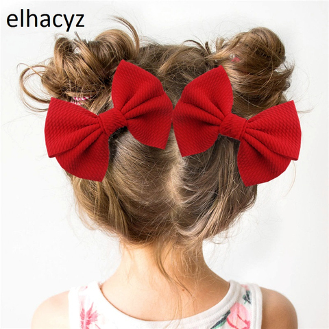 2pcs/set 5Inch Big Waffle Bow Hair Clips Handmade Hairpins for Girls Boutique Kids Headwear Fabric Bow Children Hair Accessories ► Photo 1/6