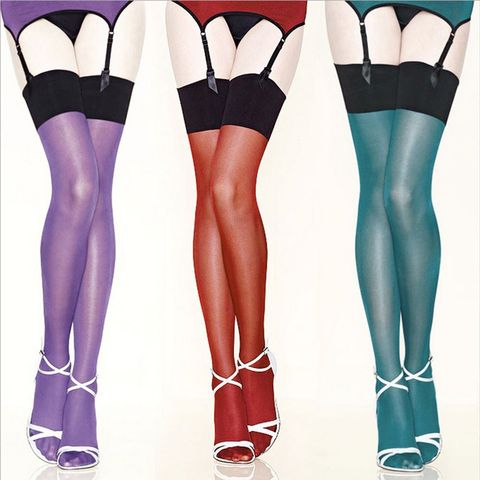 Women Oil Shine Thigh High Stockings Sexy Ladies Glitter Contrast Color Over the Knee Stockings Ladies Vintage Stocking ► Photo 1/5