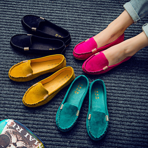 Plus Size 35-43 Women Flats Faux Suede Slip on Flat Shoes Woman Loafers Metal Boat Shoes Soft Female Shoes Black zapatos mujer ► Photo 1/6