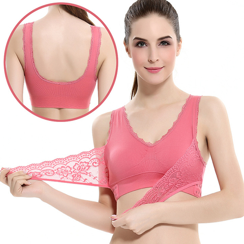 Women's underwear plus size S-4XL sexy lingerie lace solid color cross buckle wireless push up breathable sleep sports bra ► Photo 1/6