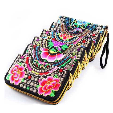 Women Wallet Long Zipper Coin Card Holder Wallets Hand Embroidery Pretty Flower Bohemia Ethnic Clutch Bag Wallet for Girl ► Photo 1/5