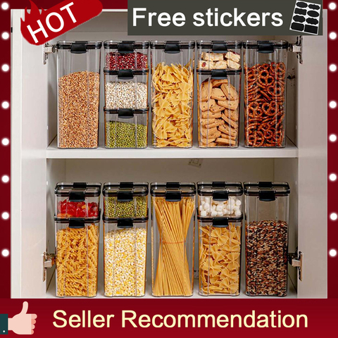 1800ml Dry Food Storage Box Food Containers Transparent Stackable Kitchen Spaghetti Noodles Sealed Tank Cans Organizers  bottles ► Photo 1/6