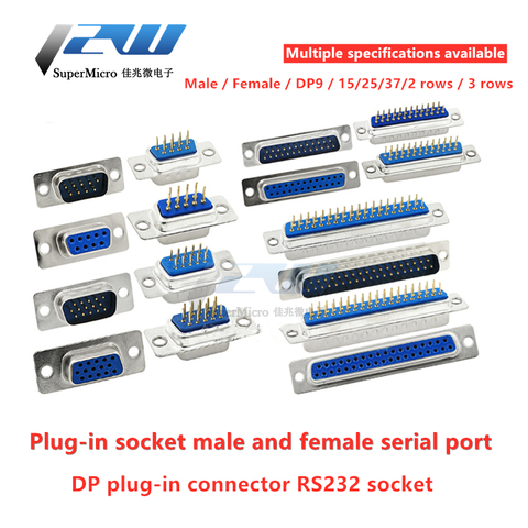 5 pcs DB9 DB15 DB25 DB37 9/15/25/37 Straight Pin 180 Degree male and female D-sub PCB mount DP9 DP15 DP25 DP37 connector ► Photo 1/2