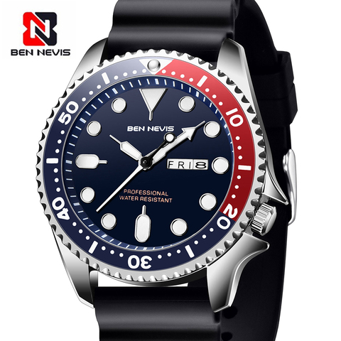 Ben Nevis Men's Watches Analog Quartz Watch with Date Luminous Hands Military Watch Waterproof Rubber Strap Wristwatch for Man ► Photo 1/6