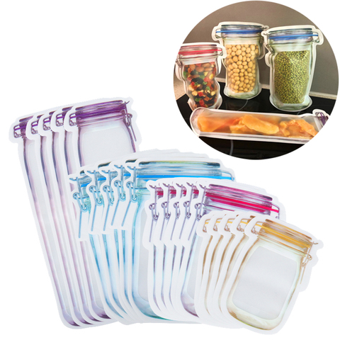 Mason Jar Zipper Bags Stand-Up Food Storage Snack Candy Bags Reusable Airtight Seal Food Storage Bag Leakproof Kitchen Organizer ► Photo 1/6