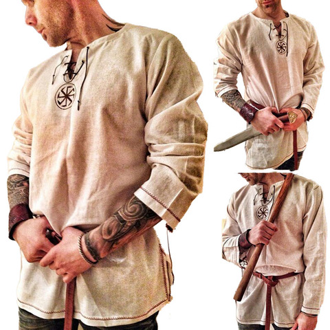Embroidery Tunic Shirt Knights Viking Pirate Costume Show Men Norse Medieval Battle Warrior Hero Linen Ragnar Lothbrok For Adult ► Photo 1/6