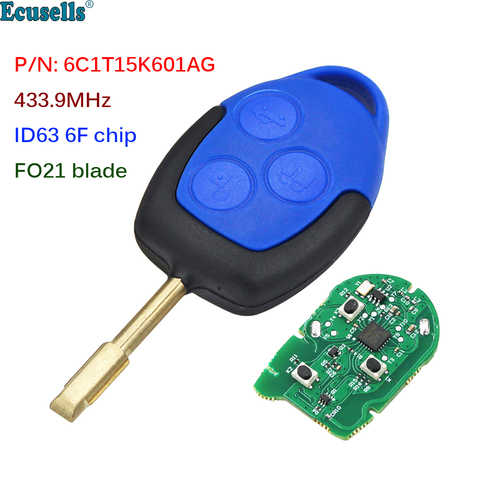 3 Buttons Remote Car Key 433MHz 4D63 6F Chip FOB for Ford Transit WM VM 2006-2014 P/N: 6C1T15K601AG-Black Head FO21 Blade ► Photo 1/6