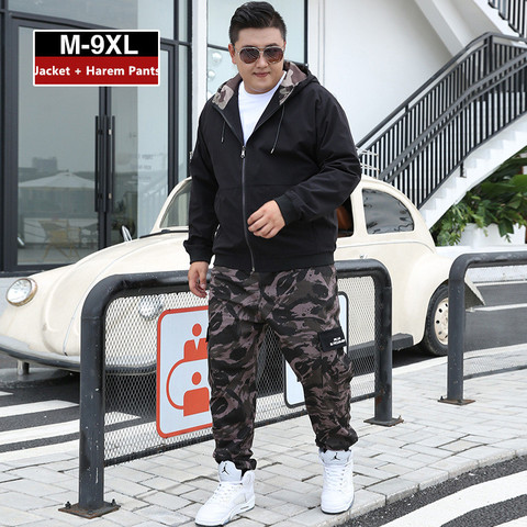 Men Clothes 2022 Tracksuit Harem Cargo Camouflage Jacket Pants 2 Piece Set Mens Hoodies XXXXL Coat Track Suit 6XL 7XL 8XL 9XL ► Photo 1/6