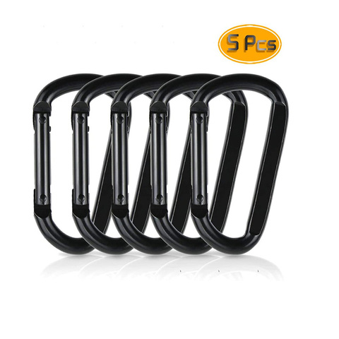 5PCS Mini Carabiner Black D Shaped Buckle Aluminum Alloy Locking Spring Snap Hook Keychain Clip Outdoor Camping Traveling ► Photo 1/6
