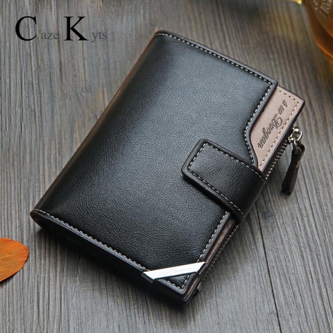 New Korean casual men's wallet Short vertical locomotive British casual multi-function card bag zipper buckle triangle folding ► Photo 1/6