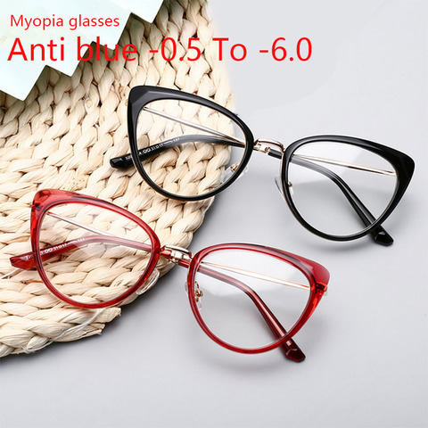 Anti Blue Light Cat Eye Myopia Prescription Spectacle -0.5-1.0 -2.0 To -6.0 Women Reading Glasses Diopter +50 +100 +150 +200 ► Photo 1/6