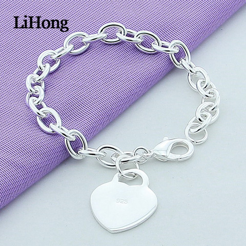 New 925 Sterling Silver Bracelet Heart Pendant Lobster Clasp Bracelet for Women & Men Glamour Jewelry Gifts ► Photo 1/5