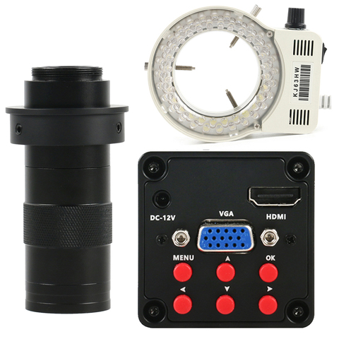 Industrial IMX307 Sensor 1080P HDMI VGA Video Microscope Camera + 130X Adjustable Zoom C mount Lens + 56 LED Ring Light ► Photo 1/6