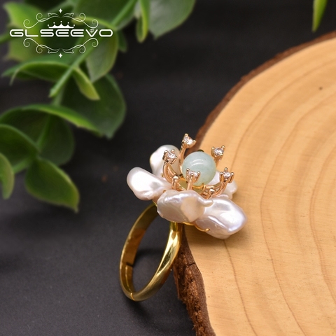 GLSEEVO Natural Baroque Pearl Rings For Women Wedding Engagement 925 Silver Flower Ring Luxury Handmade Fine Jewellery GR0266A ► Photo 1/5