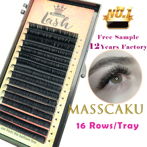 MASSCAKU 16rows/case 8~16mm and mix premium natural synthetic mink individual eyelash extension makeup cilia professional ► Photo 1/6