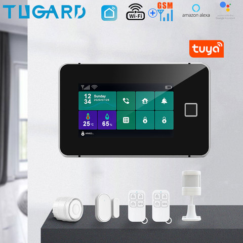 Tuya WiFi Gsm Security Alarm System Fingerprint Arming Temperature And Humidity Display 433MHz Wireless Smart Home Burglar Alarm ► Photo 1/6