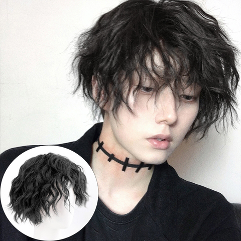 DIANQI Male's Wig  Short Curly Black Synthetic Wigs With Bangs for Men Women Boy Fake Hair ► Photo 1/6