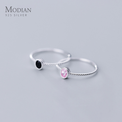 Modian 2022 Popular Simple Black and Pink Crystal Ring for Women 925 Sterling Silver Geometric Ring Korea Style Fine Jewelry ► Photo 1/5