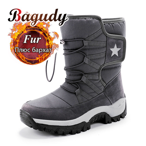Unisex Snow Boots Warm Push Mid-Calf Boots Waterproof Non-slip Winter Boots Thick Leather Platform Warm Shoes Large Size 35-46 ► Photo 1/6