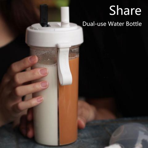 420/600ml Portable Dual Straw Separate Plastic Sport Drink Water Beverage Bottle Couples Gift Food Grade Plastic Anti-leak ► Photo 1/6