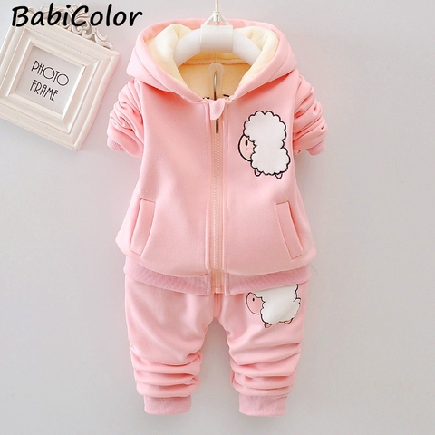 Baby Clothes Winter New Children's Cartoon Hooded Sweater Suit Baby Girl Velvet Thick Warm Two-piece Baby Girls Clothing ► Photo 1/6