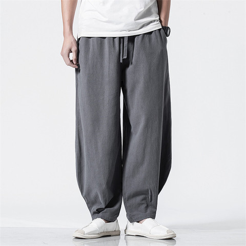 M-7XL Plus Size Men Wide Leg Pants Japanese Style Casual Cotton Linen Trouser Man Loose  Jogger Pants Chinese Baggy Pants ► Photo 1/4