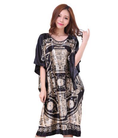 Plus Size Black Women's Summer Lounge Robe Lady New Sexy Home Dress Rayon Nightgown Large Loose Sleepwear Bathrobe Gown S002-B ► Photo 1/6