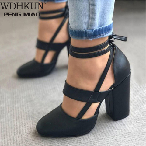 Women Pumps Plus Size 35-43 Women Heels Chaussures Femme Gladiator Summer High Heels For Party Wedding Shoes Women Thick Heels ► Photo 1/6